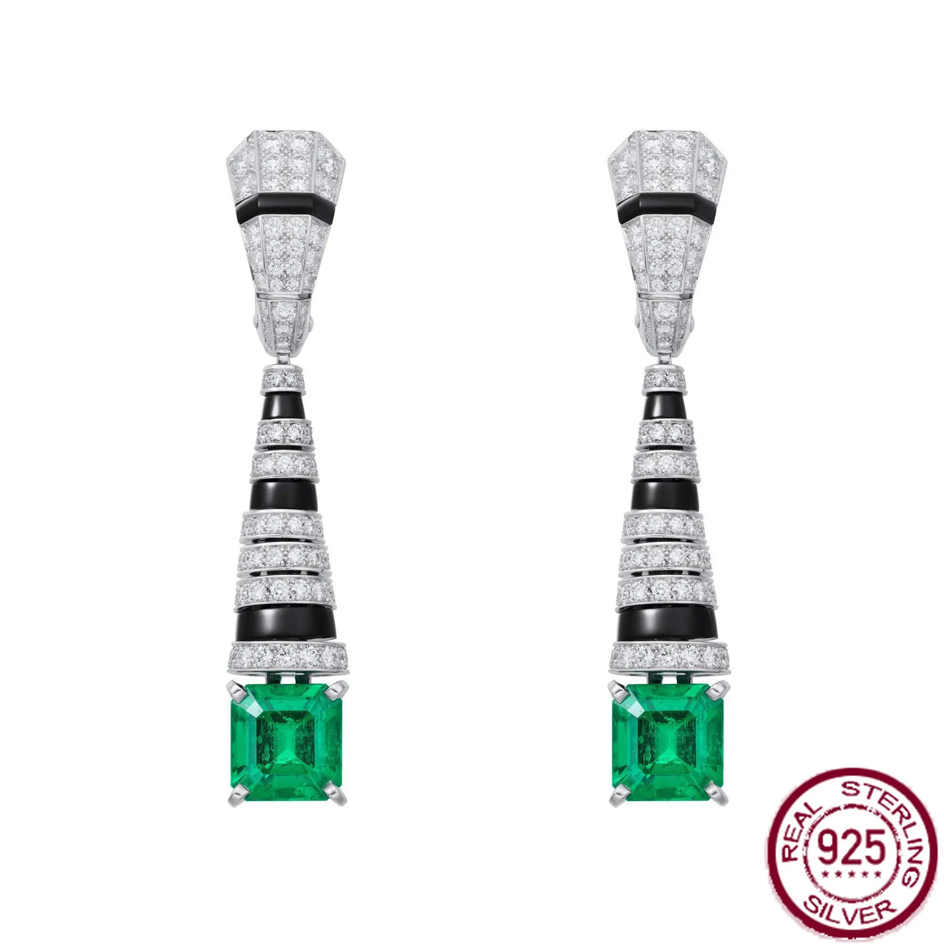 

Новые серьги из чистого серебра S925, высокоуглеродистая алмазная эмаль, 2,5 карата, синтетический изумруд, роскошные серьги для ужина, свадебные украшения