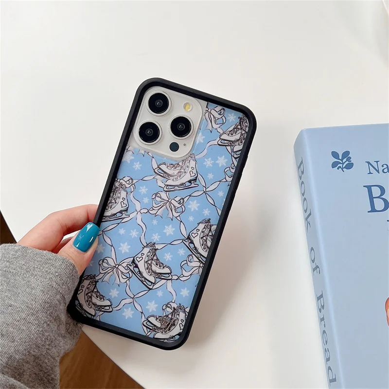 حافظة لهاتف آيفون 16 15 14 13 12 Pro Max WF منقوشة باللون الأزرق على شكل عظام متقاطعة على شكل جمجمة خلفية Funda