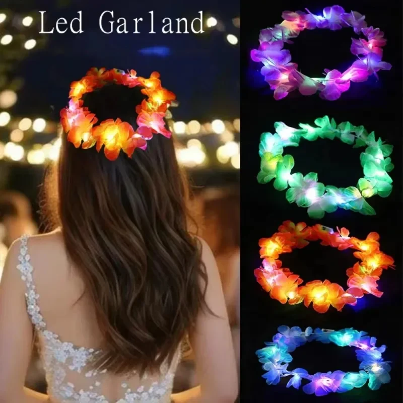 

Luminous Headbands Party LED Hawaiian Headband Flower Crown with Led Lights Festival Wedding Decoration Glow-in-the-dark