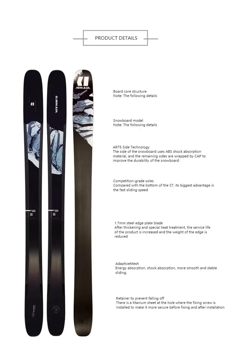 Mountain Alpine Skis Winter Sports Alpine Ski Twin Tips Ski for Adult and Kids Back Ski Winter Outdoor Sports Equipment