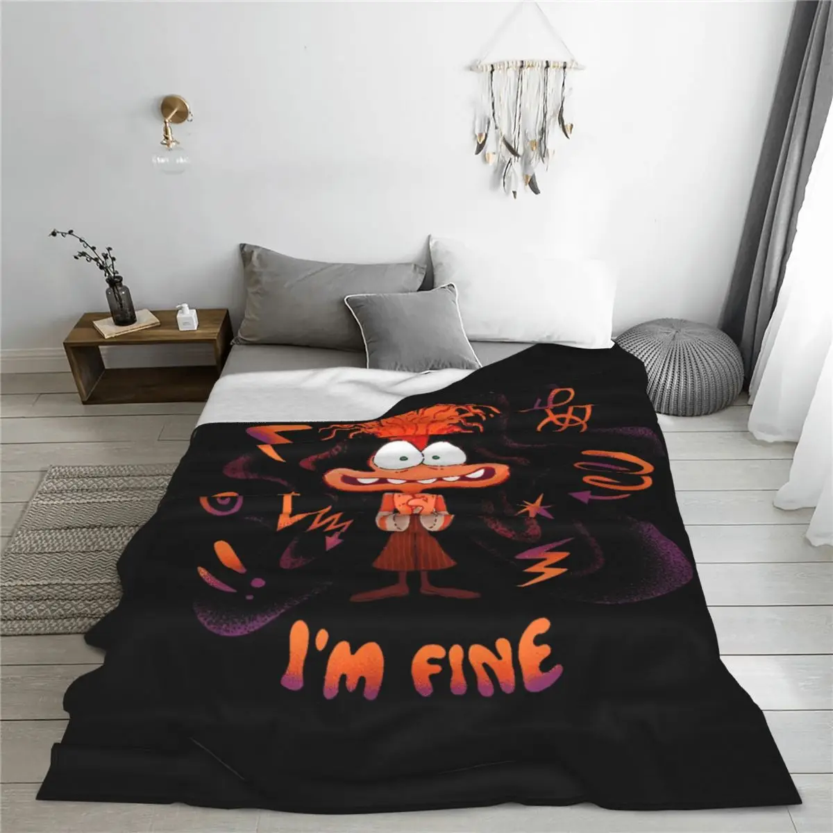 Inside Out Knitted Blanket Fleece I'm Fine Emotional Anxiety Super Soft Throw Blanket for Bedroom Sofa Bedroom Quilt