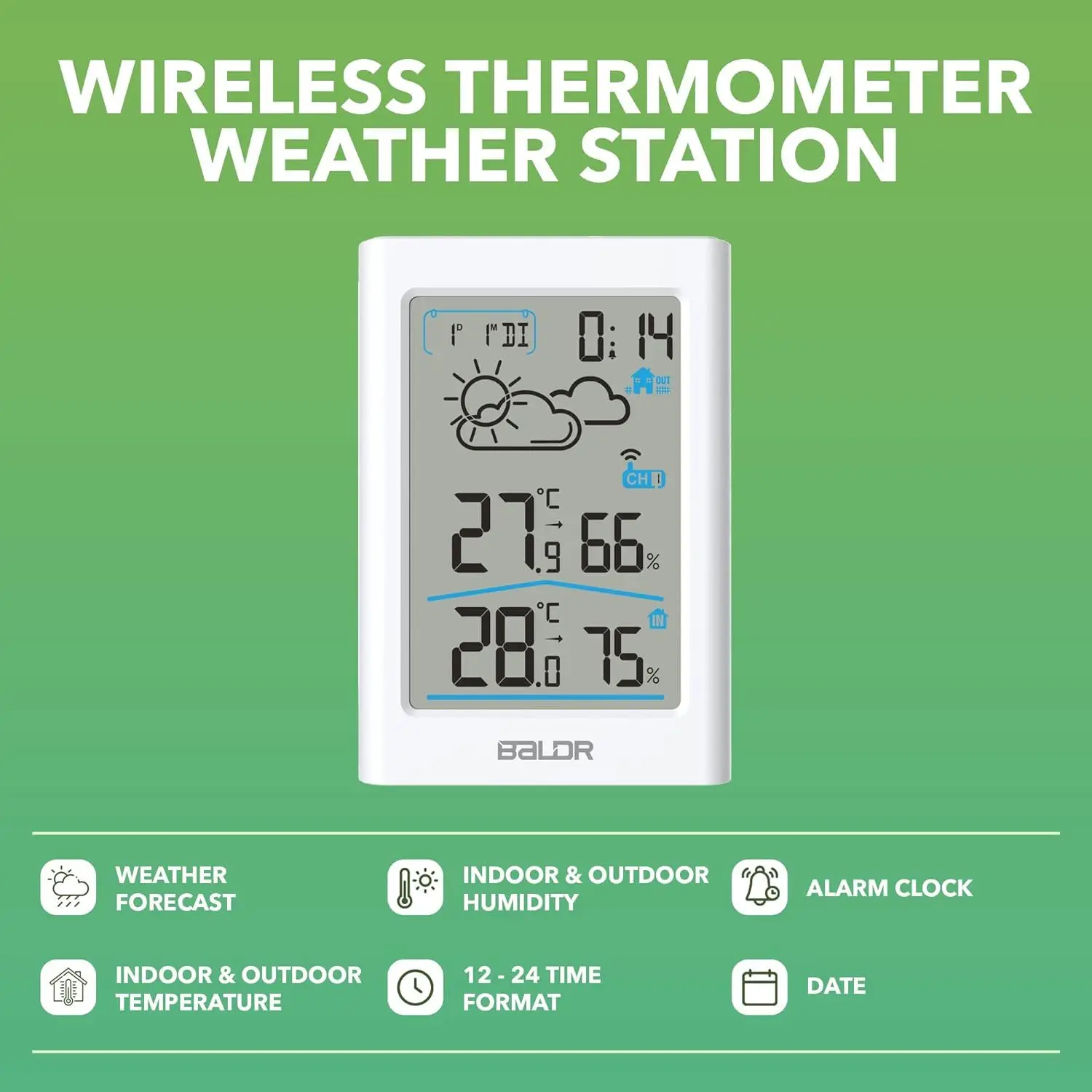 Digital Weather Station Indoor Outdoor Hygrometer Thermometer Wireless Weather Forecast Sensor Alarm Clock Date Backlight