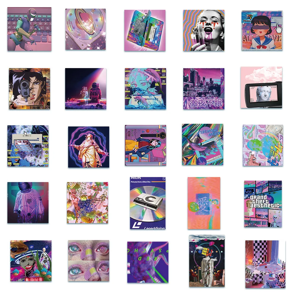 50pcs INS Vaporwave Girl Stickers Pack Phone Stationery Retro Sticker DIY Scrapbooking Supplies Handmade Journal Accessories