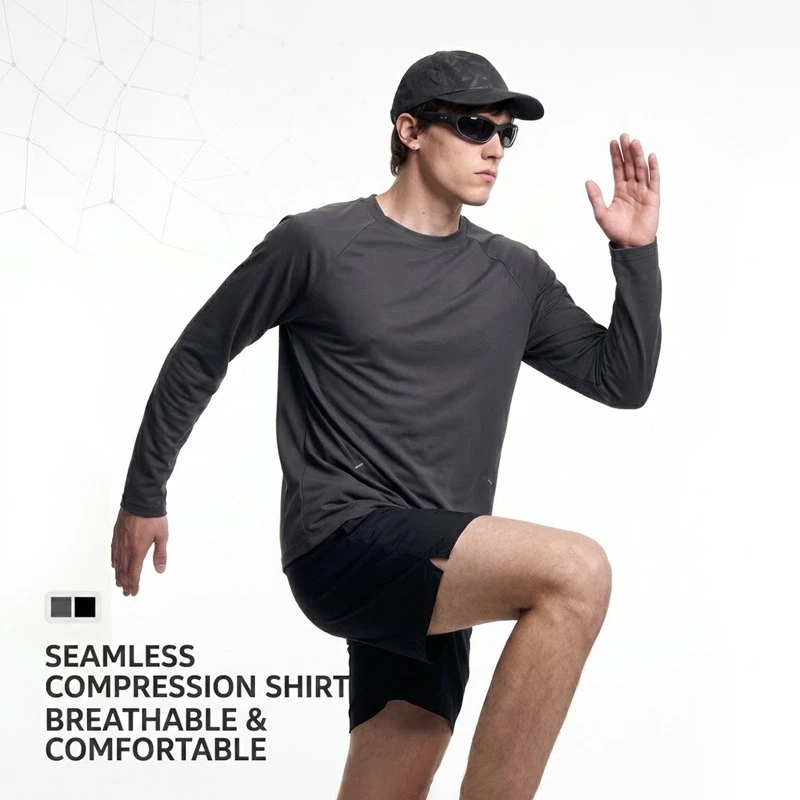 Men's Bonded Seamless Long Sleeve Performance Tee – 3D Ergonomic Fit, Breathable & Quick-Dry for Running & Outdoor Sports