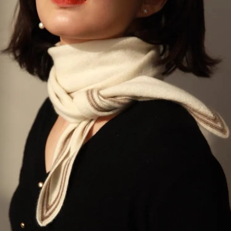 

Теплый шерстяной треугольный шарф для женщин, 100% шерсть, вязаная полосатая зимняя шаль, модный аксессуар