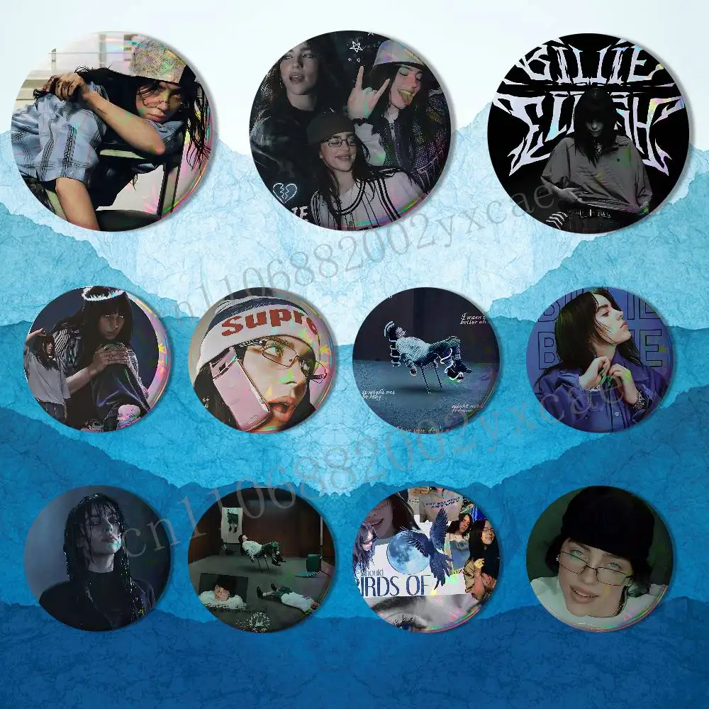 

BIRDS OF A FEATHER Billie Eilish Laser reflective round badges pins bag clothing decorations collectibles gifts for friends