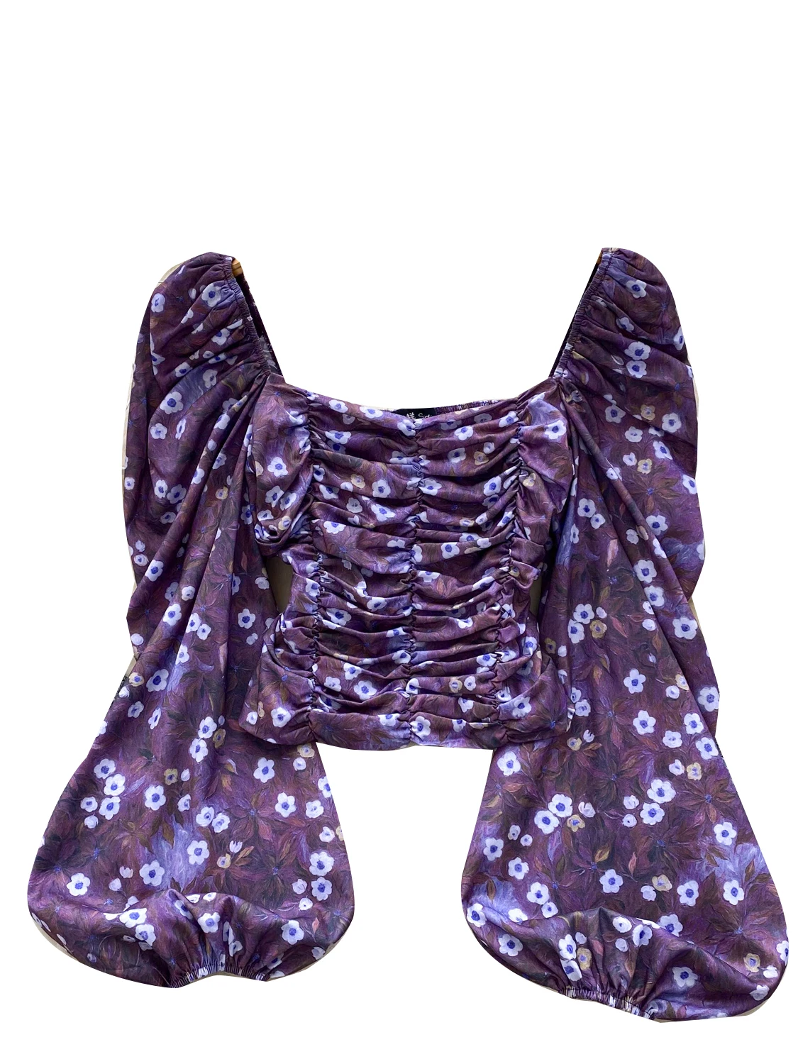 Rétro col carré bulle Sve Floral irt femmes automne Faionable polyvalent ort haut plissé coréen Sle coupe ample