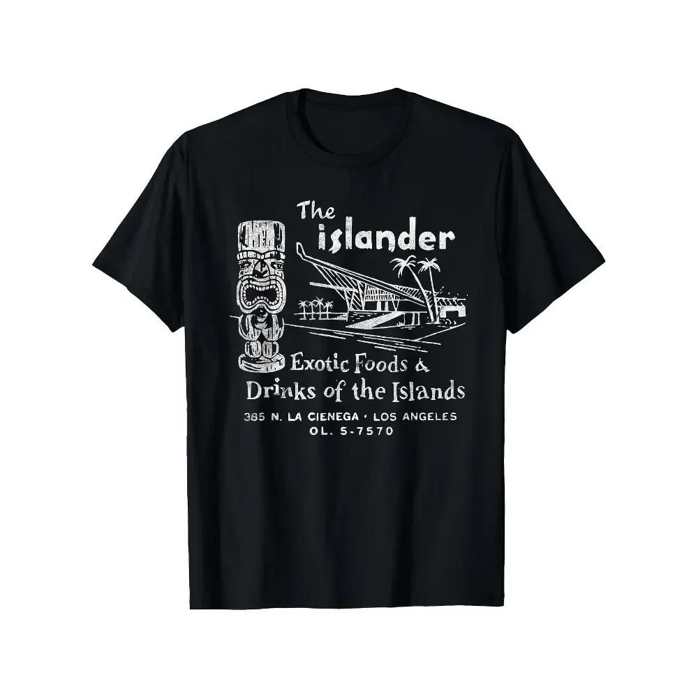 

Men's Vintage Hawaiian Tiki Bar Graphic T-Shirt - The Islander Retro Tropical Design with Tiki Masks & Palm Trees, Soft Cotton