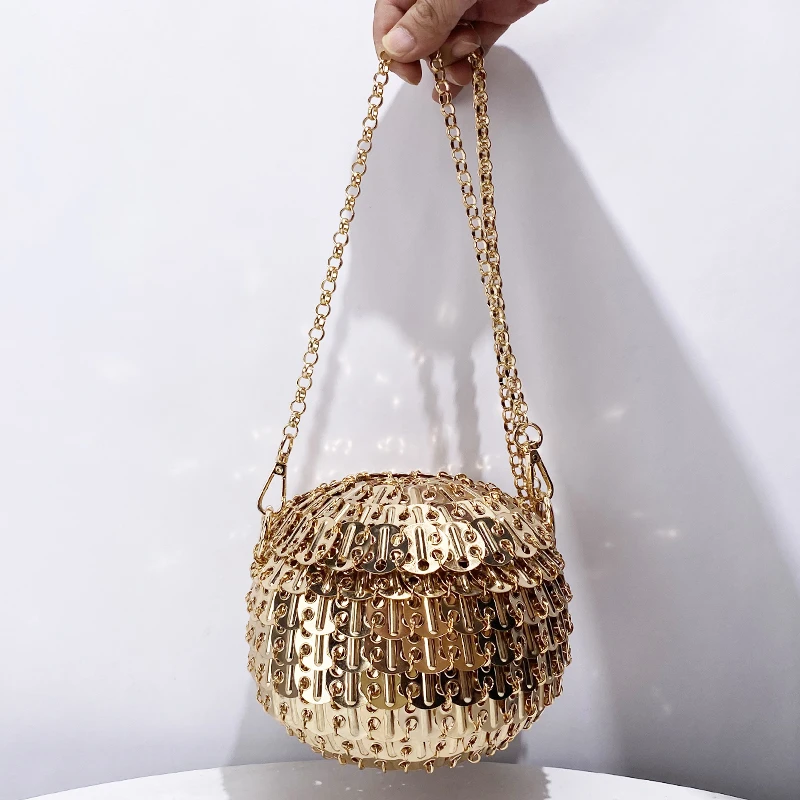 

Metallic Mini Evening Bags For Women Luxury Designer Handbag Purses 2024 New In Metal Sheet To Woven Hollow Chain Strap Shoulder