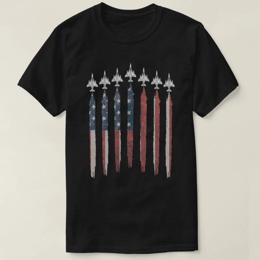 F4 Phantom Fighter Jet USA Flag F-4 4th of July Men T-Shirt Short Sleeve Casual 100% Cotton O-Neck Summer Tees