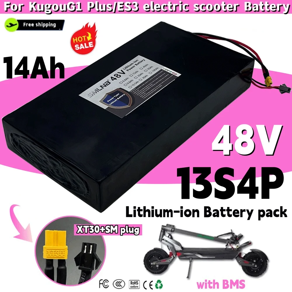 

100% New 48V 14Ah Original 13S4P For Kugoo C1 Electric Scooter Powerful Motor 18650 Lithium Battery