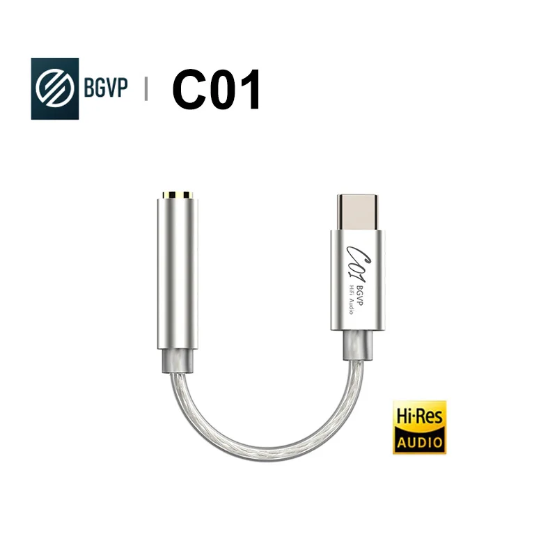 BGVP C01 Portable USB DAC with EQ Hi-Res Audio Digital Converter Headphone Amplifier Tunable App CB1200 3.5mm Earphone Adapter