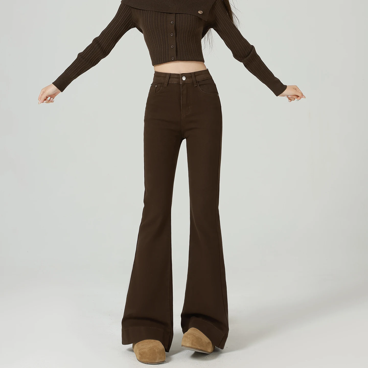 Fashionable High Waist Bell Bottom Jeans Chic Retro Micro Flared Denim Pants Slimming Large Flared Trousers for Women