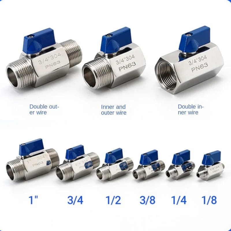304 Stainless Steel Mini Ball Valve - Flow, Water, Oil, Gas Regulation and Control Switch