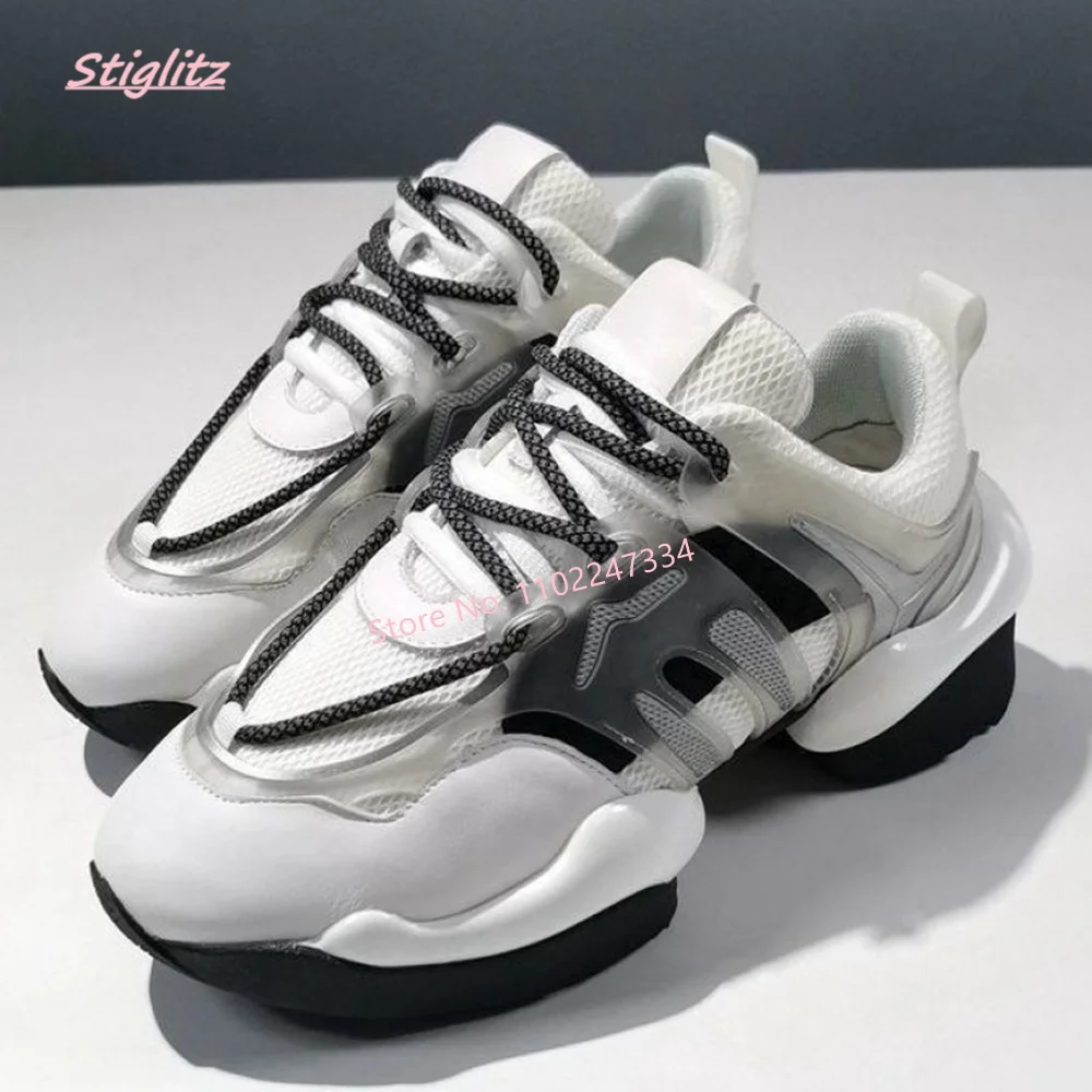 2024 Women's Platform Sneakers Luxury Brand Design Lace Up Mixed Colors Round Toe Fashion footwear Run Leather Mesh