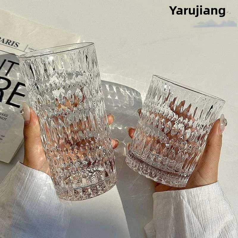 

Nordic Style Embossed Glass Cup Luxury Retro Home Use Beer Glass Milk Beer Wine Cup with Cup Holder Small Style