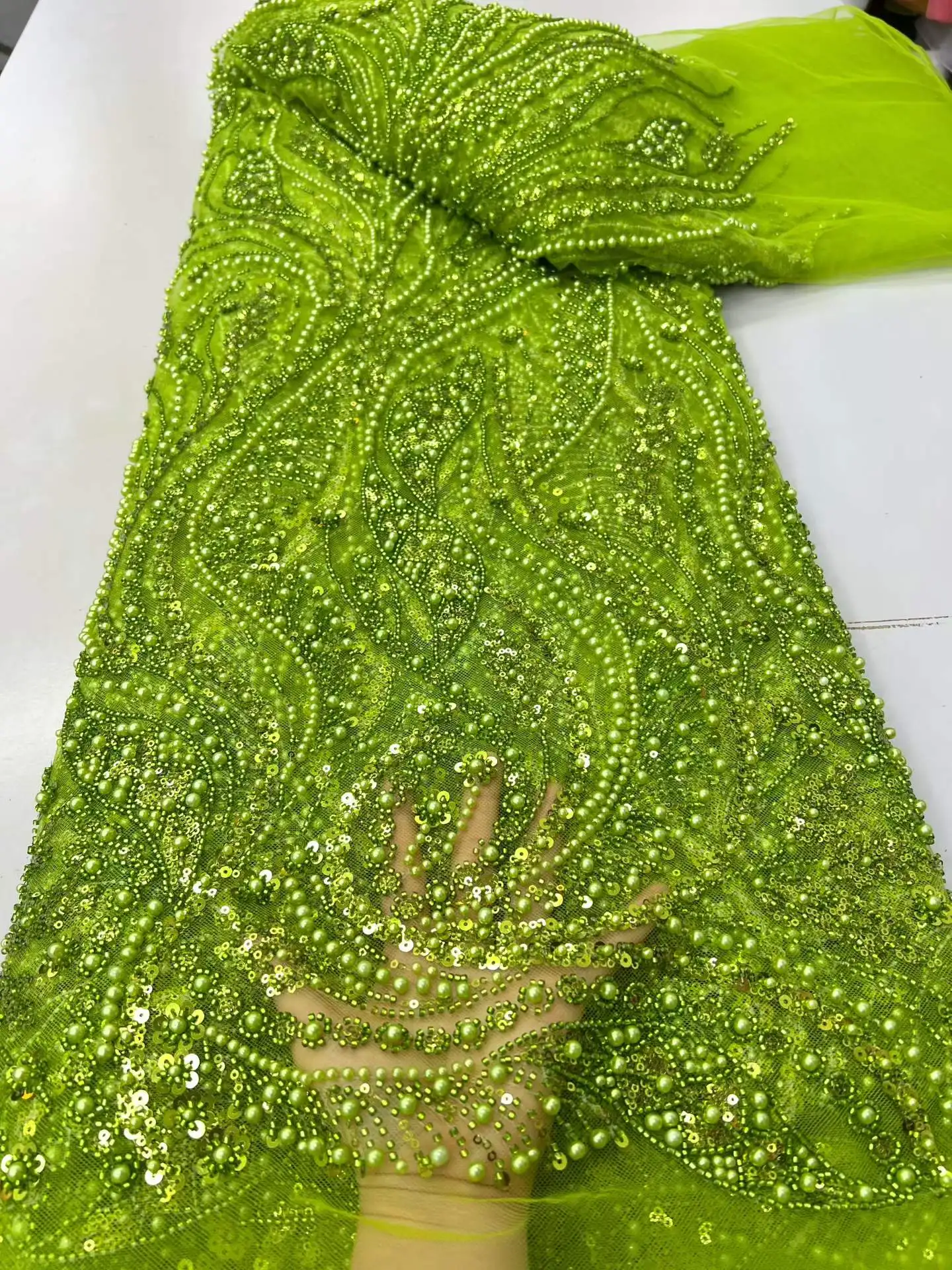 

2026 African Lace Fabric Sequins Beaded Embroidery Groom Nigerian Bridal High Quality French Tulle Lace Fabric For Wedding Party