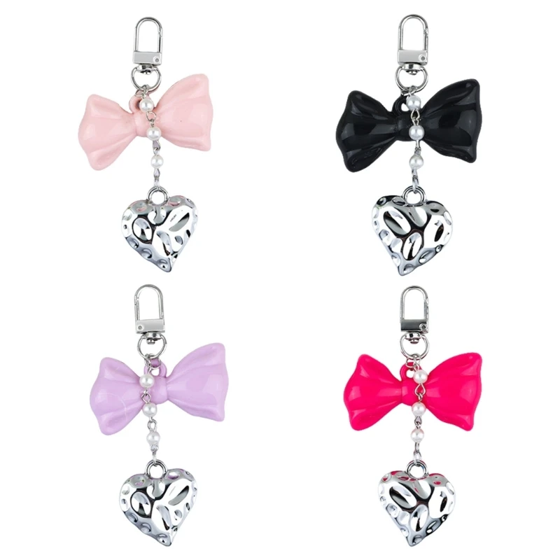 Sophisticated Heart And Bowknot Keychain Functional Heart Bowknot Bag Pendant for Trendsetters and Fashion Lovers