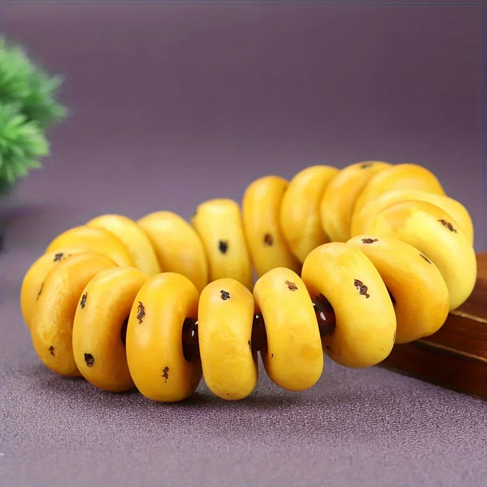 New Chinese Bead Old Beeswax Rough Stone Abacus Bead Bracelet with Wheel Bead Wenwan Bracelet