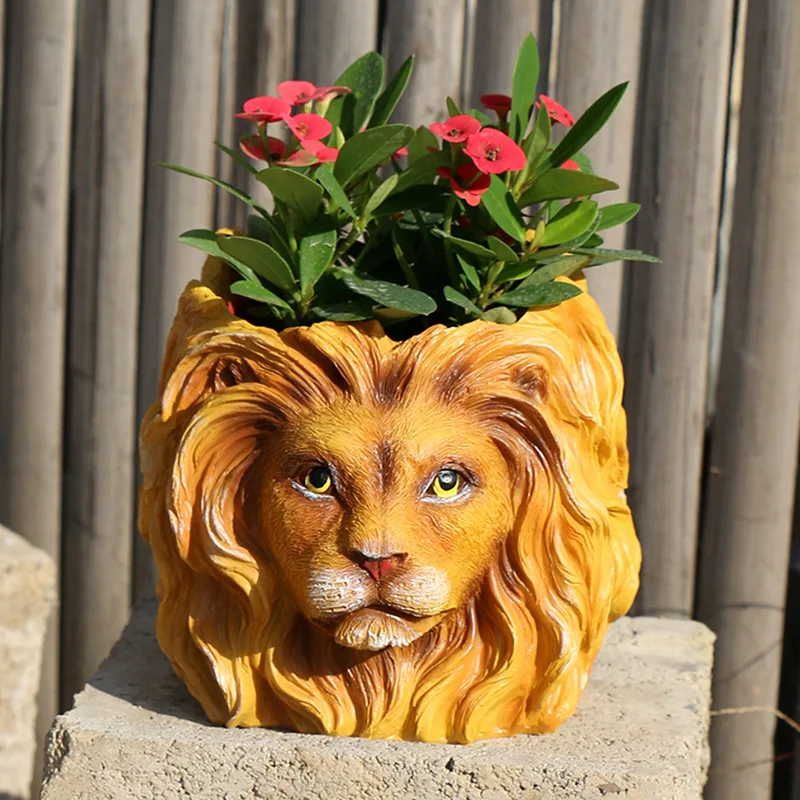 

3D Lion Flower Pot Animal Planter Resin Craft Vase Home Decoration Clay Plaster Flowerpot Home Desktop Decor Ornament