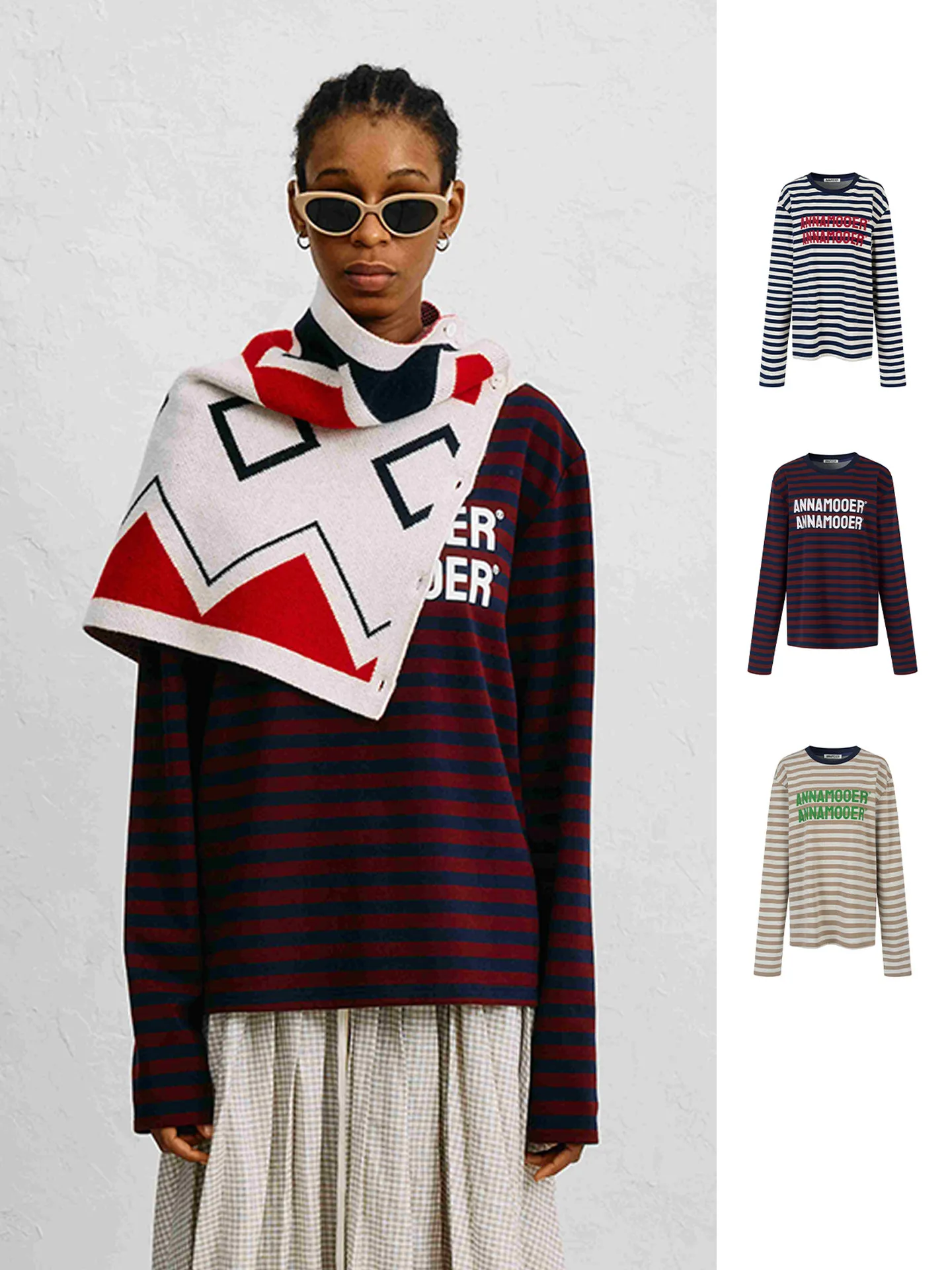 

New Anna Mooer Brand Long Sve T-irt Striped Print Casual Sle Women's Top GoGoBuyer Hand-Pied Item