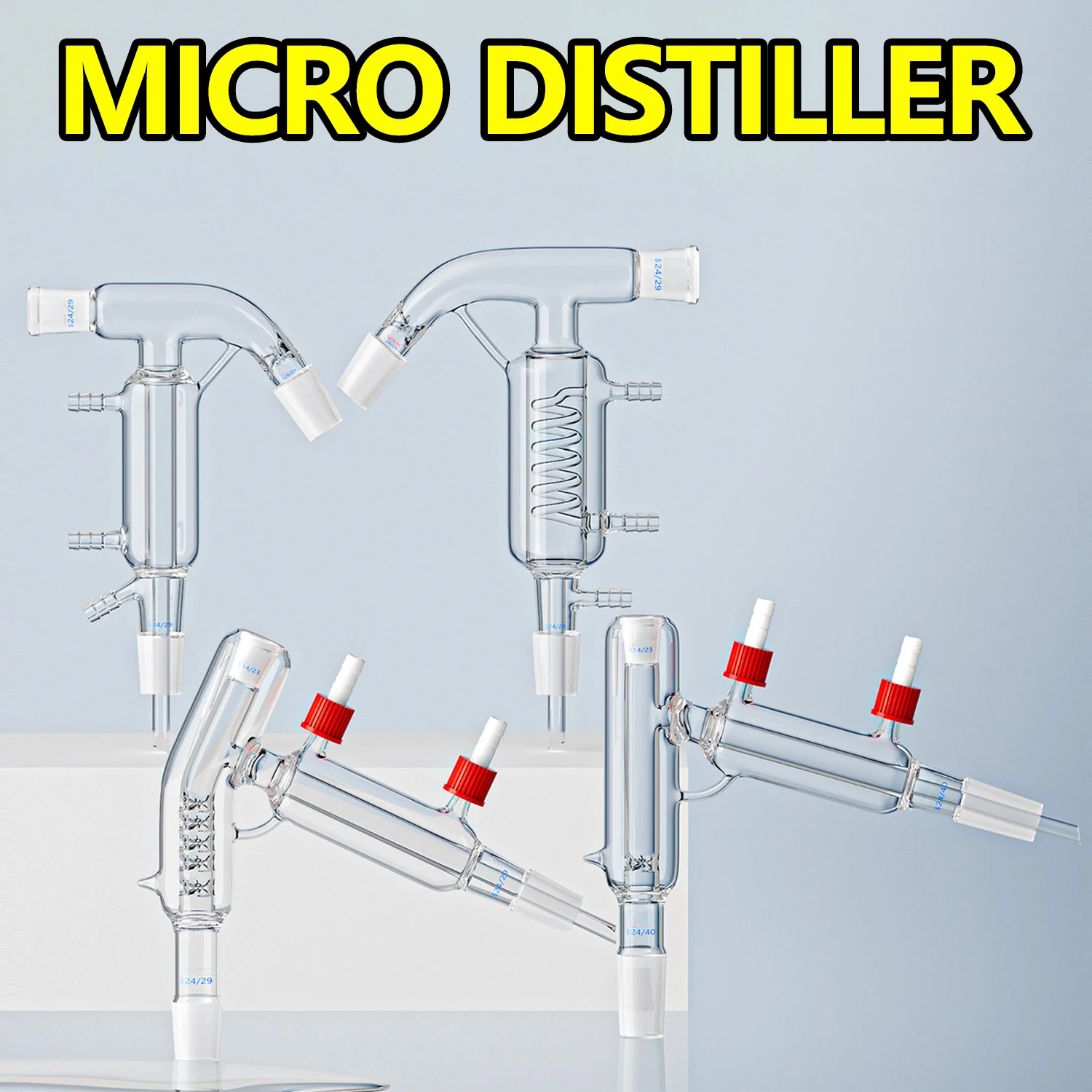 1 piece micro distiller, frosted mouth distillation connecting tube, fractionating head, high borosilicate glass
