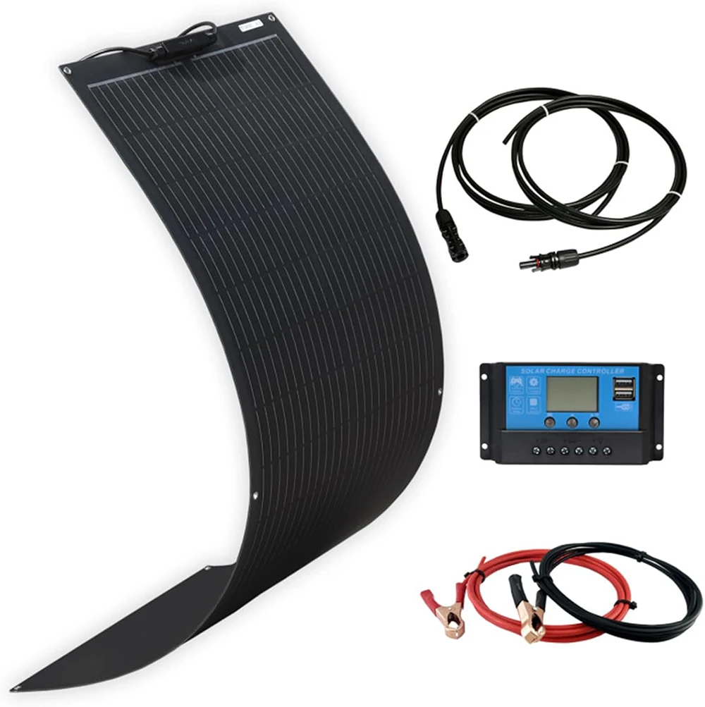 

Solar Panel Complete Kit 100 Watt mono flexible off-grid system 10A charge controller Motorhome Boat Caravan 12V Battery 100W