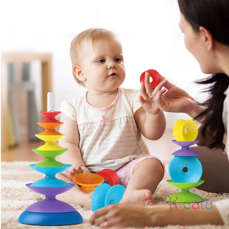 Brinquedo de roda giratória de arco-íris montessori, torre empilhadora educacional, brinquedo de desenvolvimento cerebral para crianças, brinquedo de cognição colorida