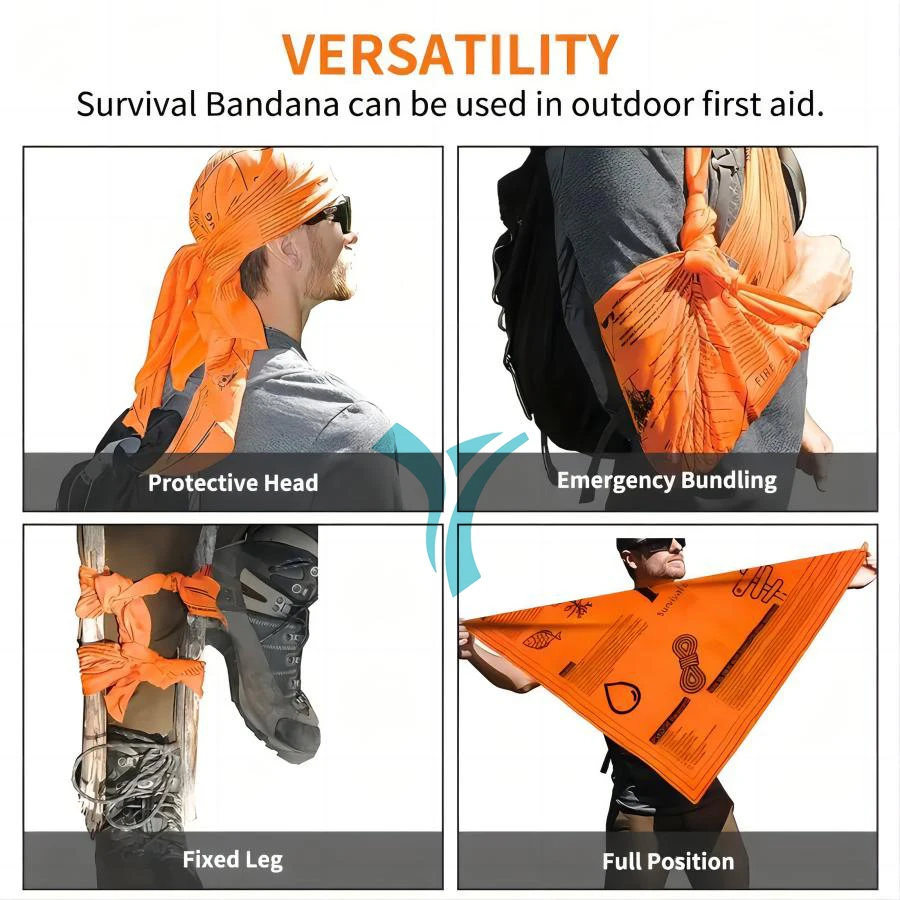 

1pc Outdoor Tactical Square Scarf Camping Orange Survival Scarf Multi functional Headband EDC Survival Tool