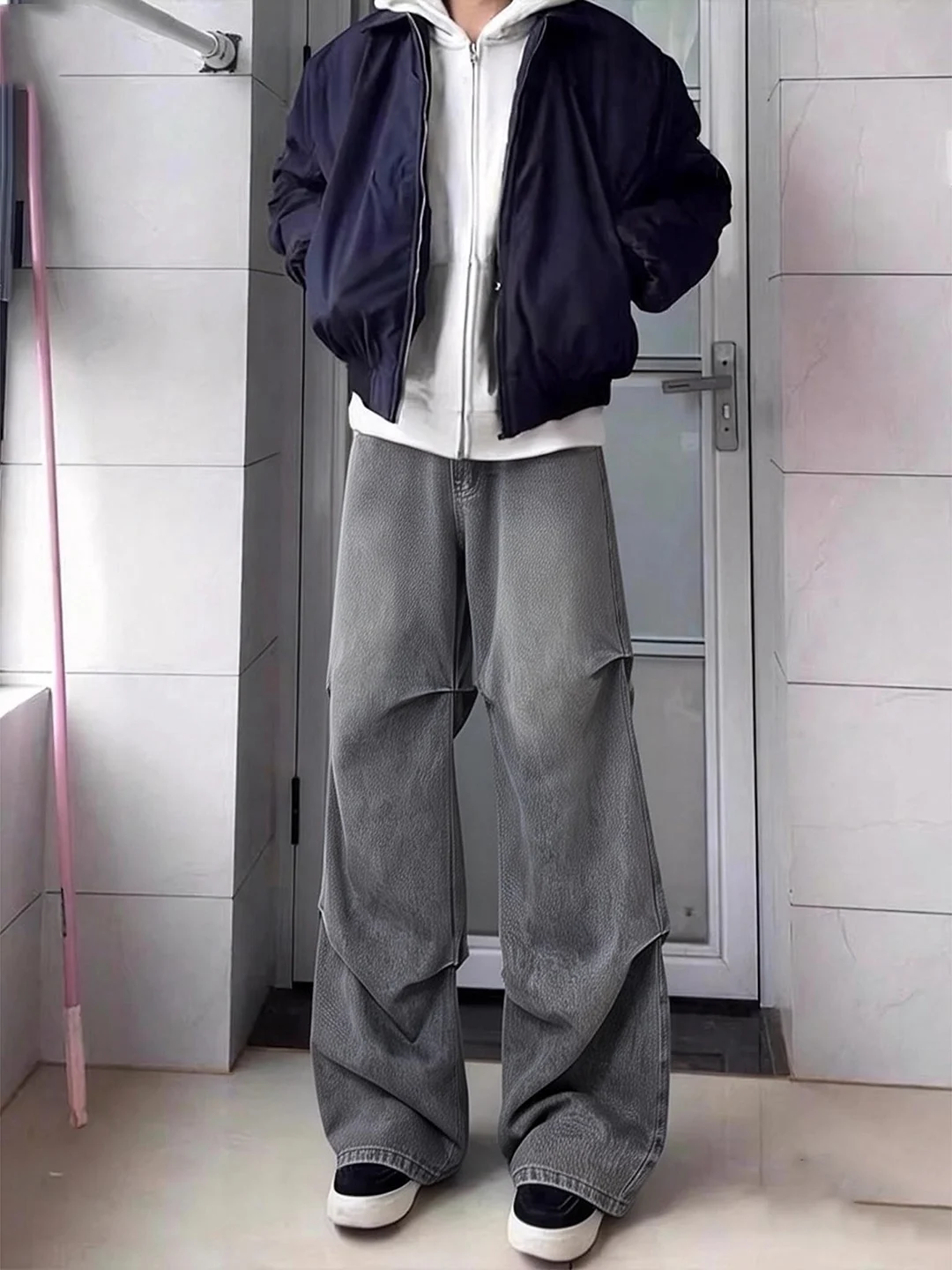 

American Retro Pleated Knife Men's Jeans Straight Leg Micro Flared Workwear Casual Spring Autumn Design Sensation