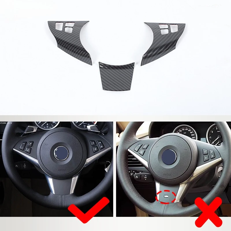 ABS Carbon Fiber Car Steering Wheel Button Panel Cover Trim Sticker For BMW 6 Series E63 E64 2004-2009 Interior Accessories