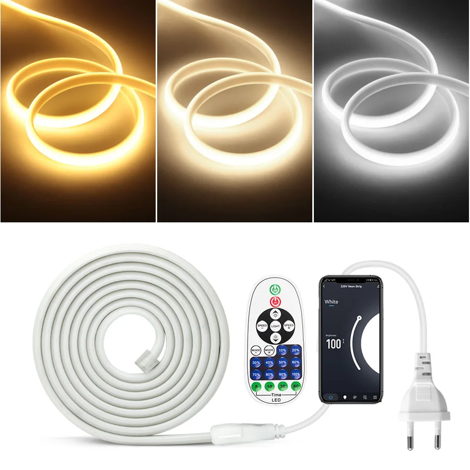 Tira de luces Led COB para decoración de habitación al aire libre, cinta de neón Flexible con Control remoto, WiFi, Bluetooth, impermeable, 220V,