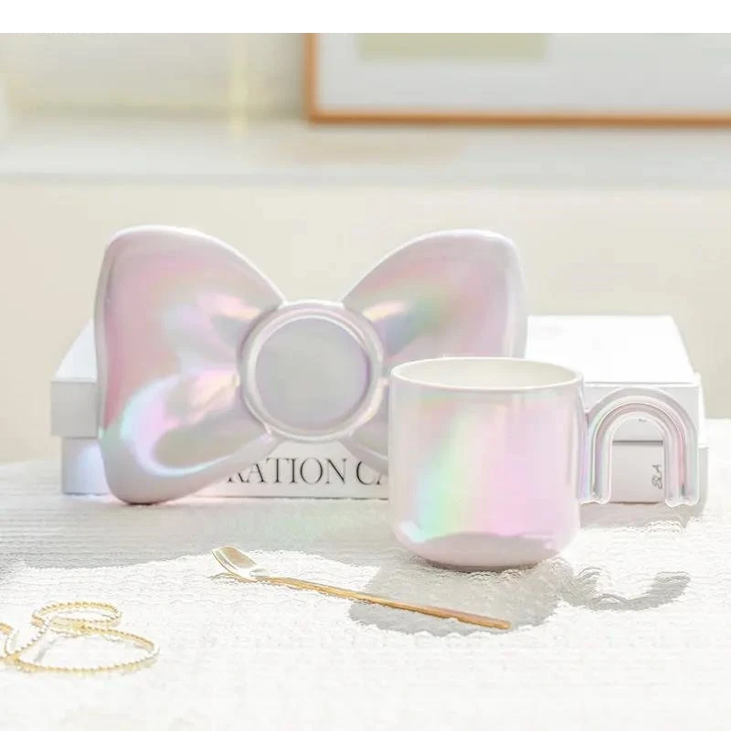 

Набор кофейных чашек с бантом и блюдцем, легкая роскошная керамическая кружка для пары, послеобеденный чай, скандинавский дом, подарки с молоком для завтрака