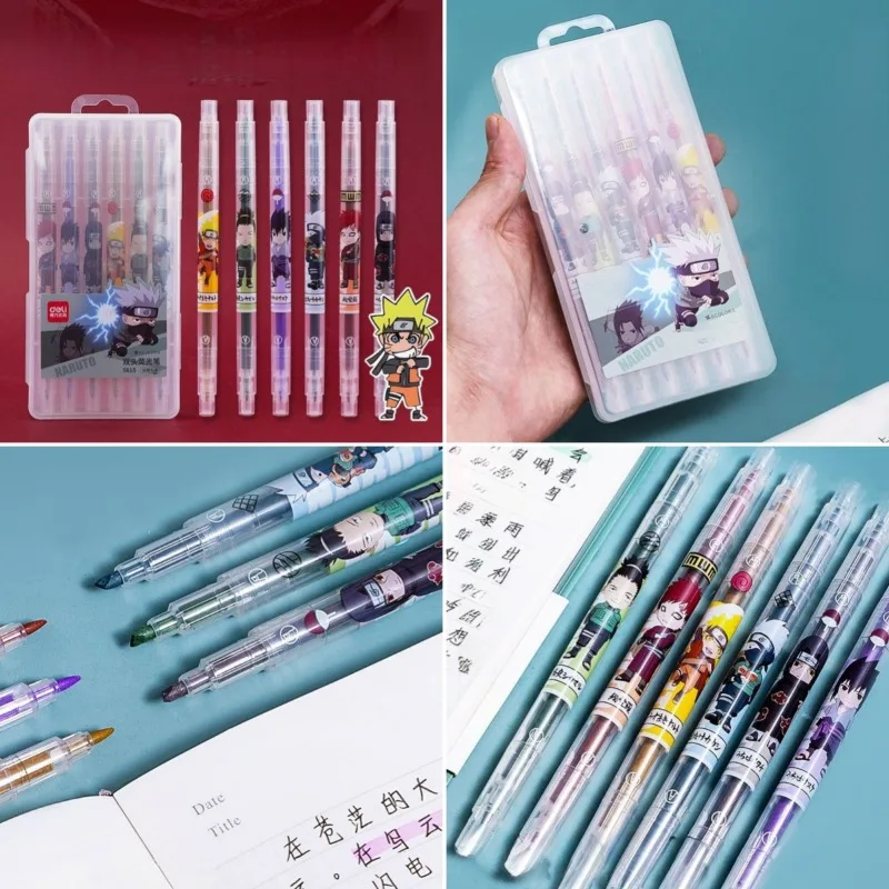 

6pcs/set Naruto Double Ended Highlighter Children's Drawing Graffiti Markers Students Drawing Gel Pen Supplies Stationery Gifts