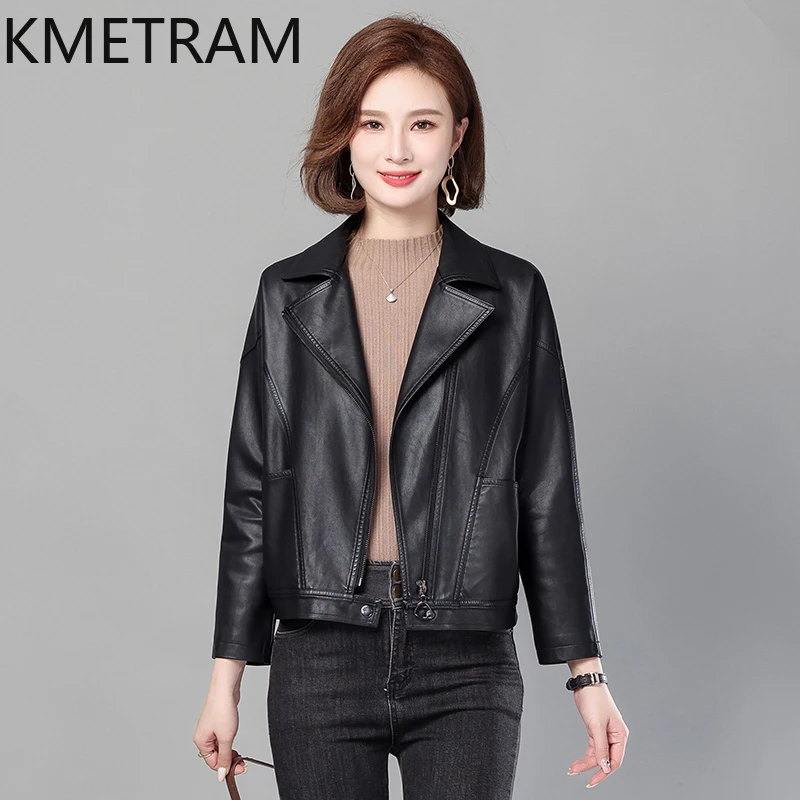 KMETRAM-Veste en cuir de mouton véritable pour femme, vêtements courts, grande taille, nouvelle combinaison, printemps, automne, 2024