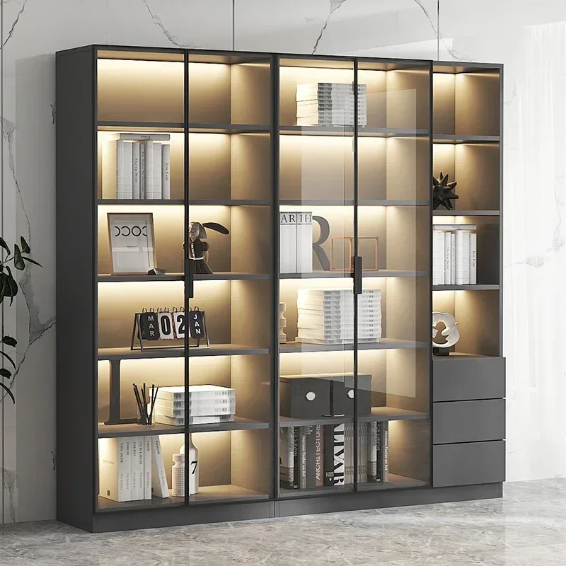 

*Dust-Proof Bookcase with Glass Door Display Cabinet Modern Light Luxury Customized Home Living Room Integrated Bookshelf