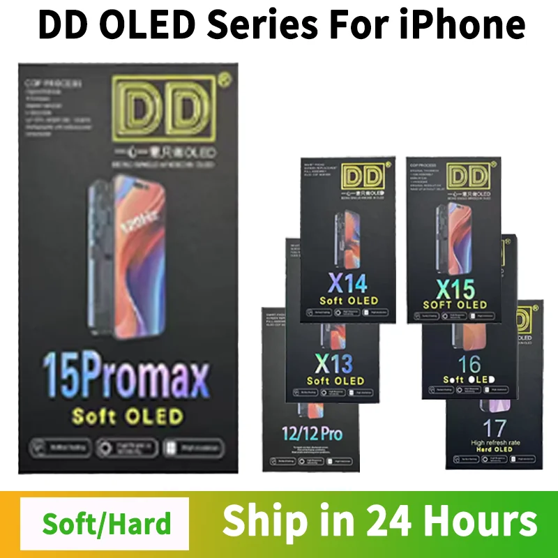 DD Hard Soft OLED Screen For iPhone 12 13 14 15 16 16e 17 Pro Max Plus Mini Touch Screen Digitizer Assembly Replacement