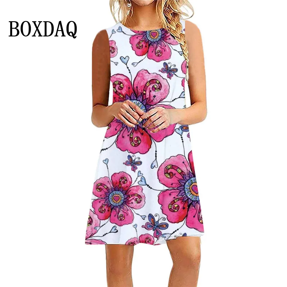 Mulheres sem mangas Morango 3D impresso A-Line Dress, Sexy Beach Party Dresses, vestido de verão solto, Casual Summer Clothing, Plus Size