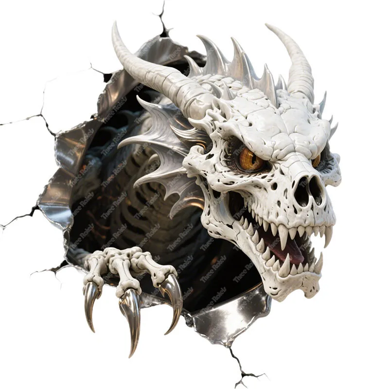 Three Ratels CAA115  Evil Skeleton Dragon Broken hole wall stickers for home decoration Personalized computer stickers car decal