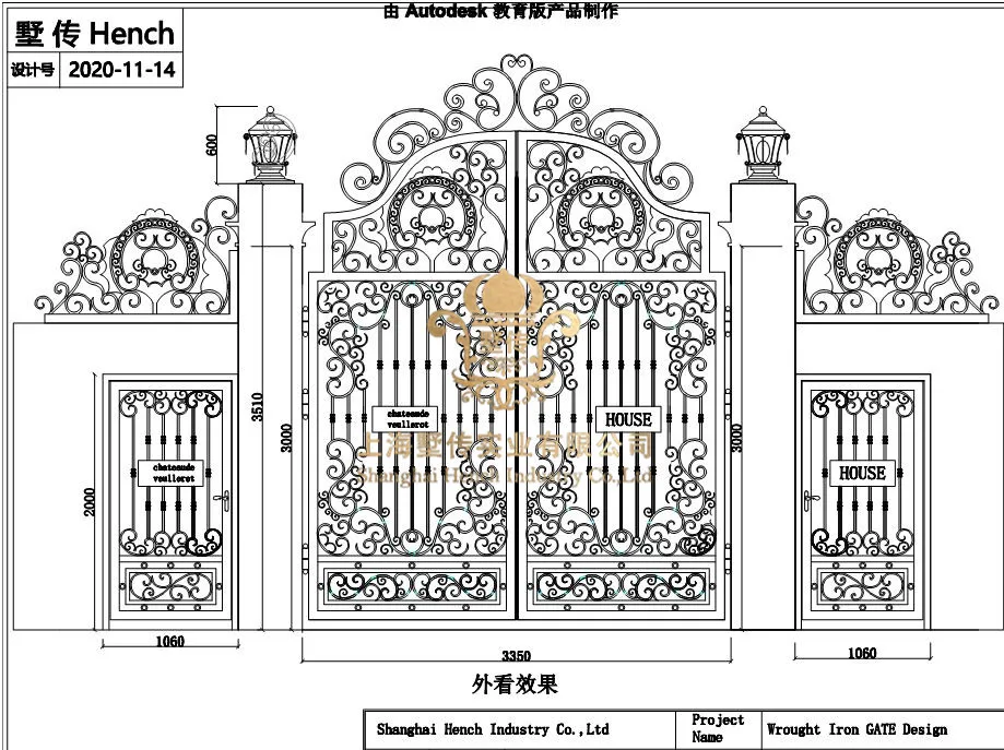 Wholesale Wrought Iron Driveway Gates Custom Galvanized Iron Gate with Rust Resistant and Ball Caps for Garden