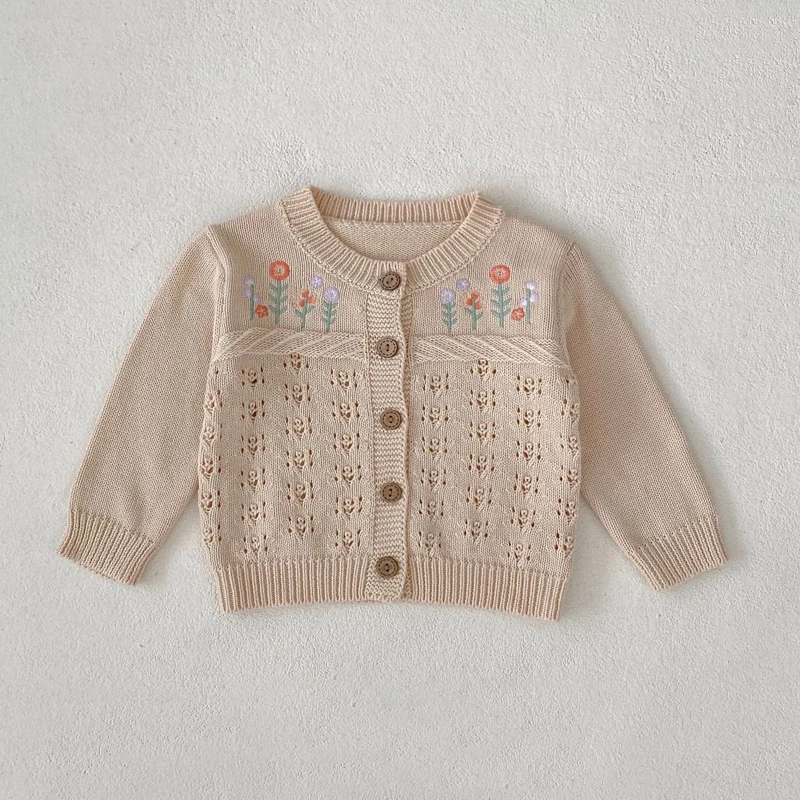 Autumn New 0-3 Year Old Baby Knitted Set for Girls Embroidered Cardigan Coat+Backstrap Solid Color Sweetheart 2-piece Set