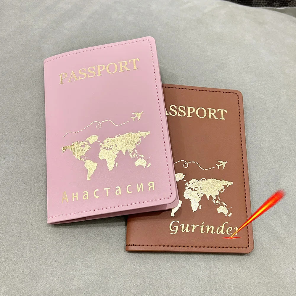 Personalized Passport Cover Plane Women Men PU Custom Golden Color Name Passport Holder Travel Passport Case Wedding Gift