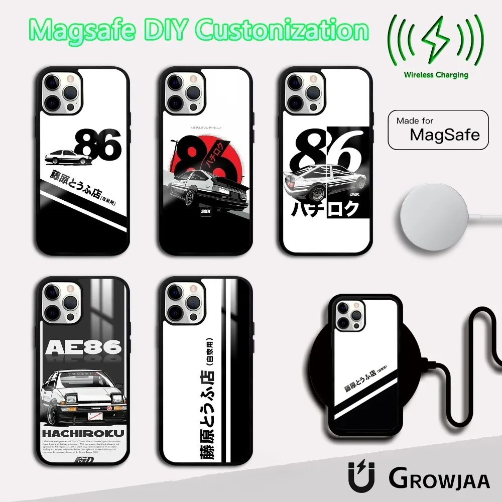 Japan I-Initial-D-86 Car Phone Case For iPhone 16 15 14 13 12 11 Pro Max Plus Mini Magsafe Mirror Wireless Magnetic Cover