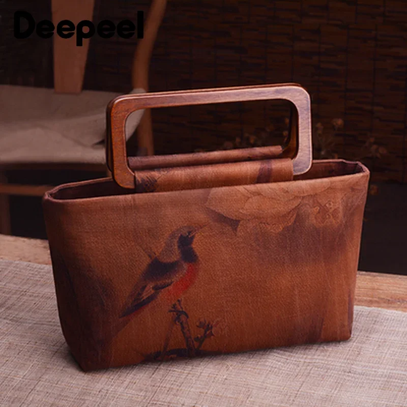 2Pcs Deepeel 20cm/14cm Square Wooden Bags Handle DIY Sewing Brackets Purse Frames Kiss Clasp Handbag Handles for Bag Accessories