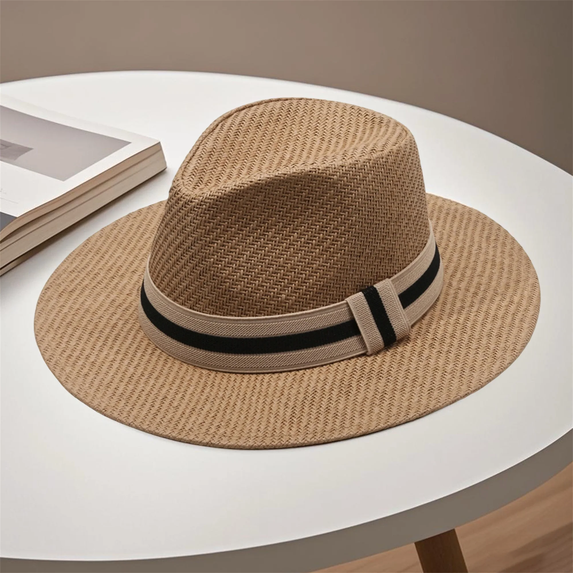 Heren Dames Strohoed met brede rand Boho-stijl Lichtgewicht zonnepet voor buitenactiviteiten en strandvakantiekleding