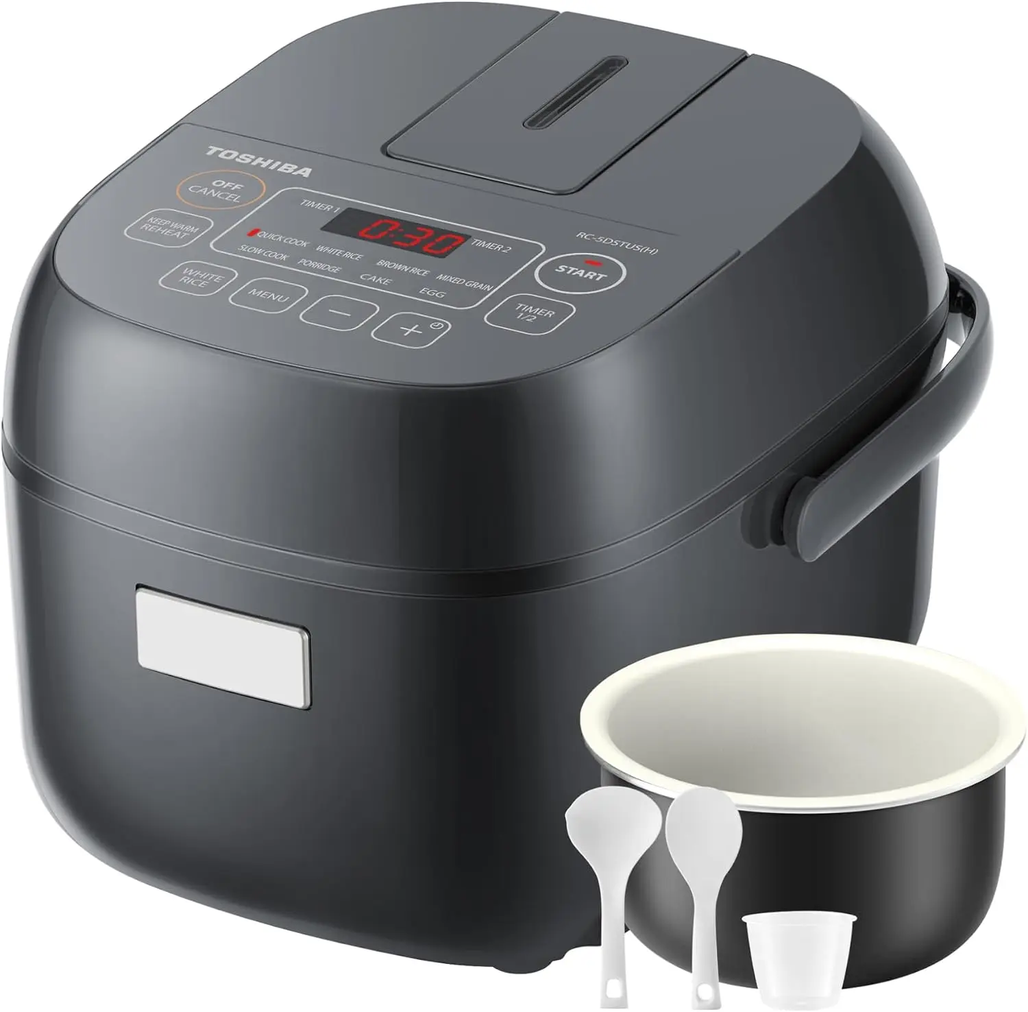 Small Rice Cooker, 3-Cup Uncooked, for 1-3 People, LCD Display, 8 Cooking Functions, Nonstick Inner Pot, Grey