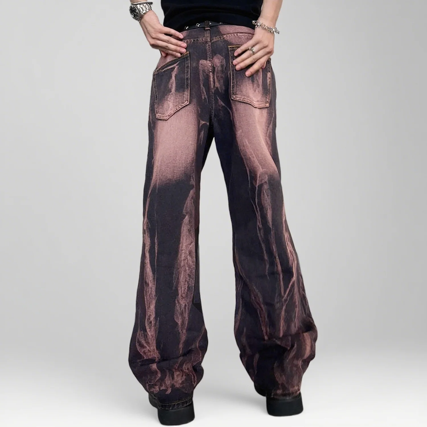 

New Fashion Men's Wide Leg Jeans Casual Loose Jeans Tie Dye Gradient Brownish Red Men's Pants Trousers Male Brand Clothing