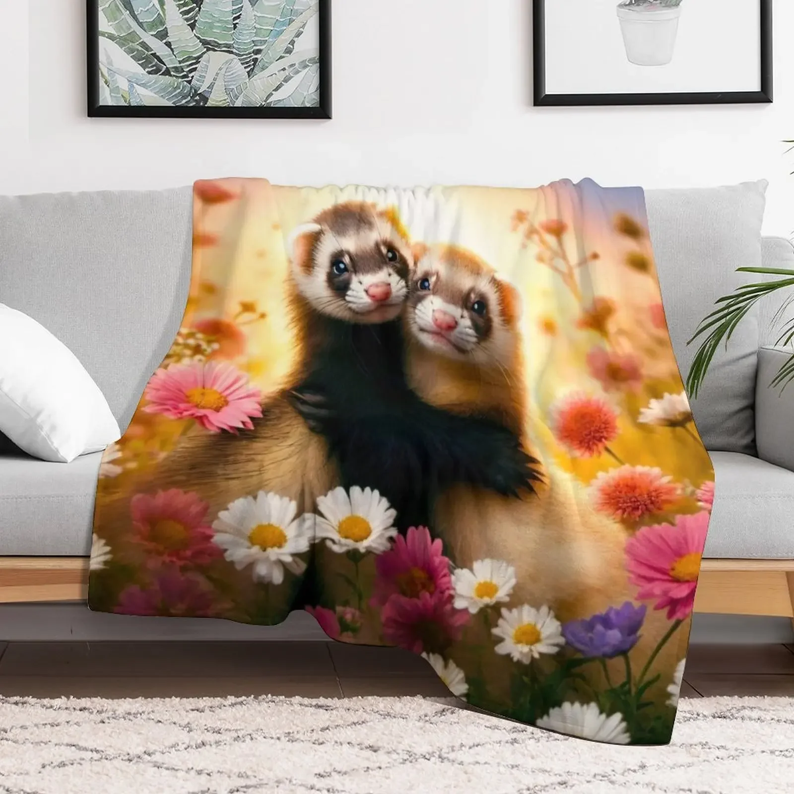 Ferrets First Valentine's Day Throw Blanket Soft Flannels warm winter Blankets