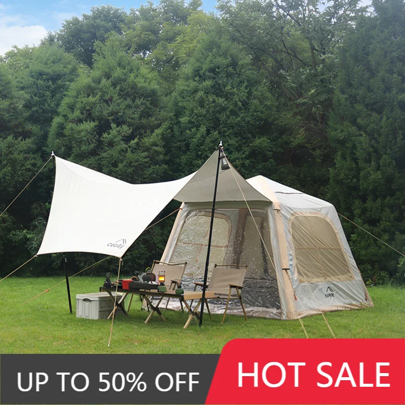 Coody 5.8 Beige Inflatable Air Tent 2-4 Person Foldable Luxury Family Outdoor Camping Tent Wholesale