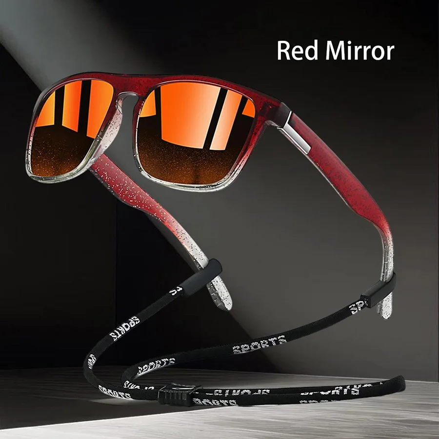 Outdoor-Sonnenbrille mit klassischem quadratischem Rahmen, modische Sonnenbrille, Fahrbrille, Angel-Schutzbrille für Herren und Damen mit Kette – Detail 12